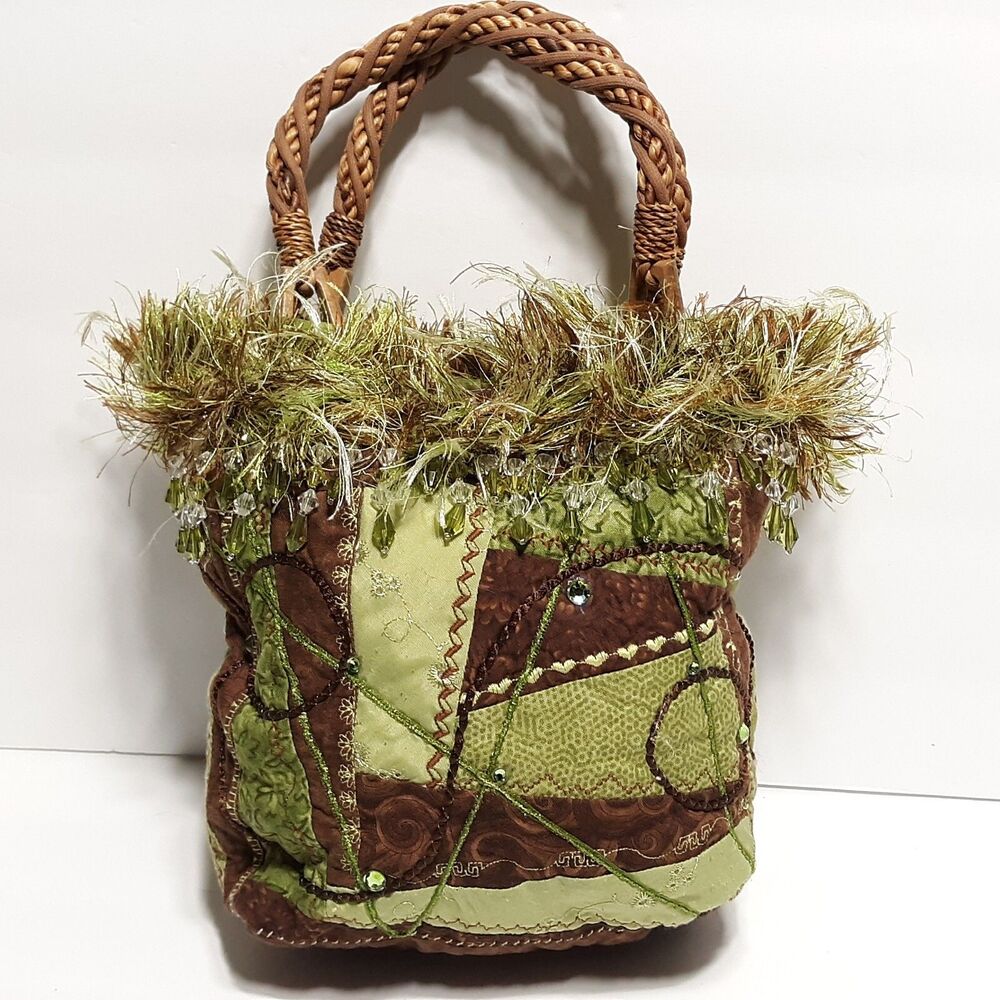 Donna Wurth Original Purse Handbag Green Patchwork Handmade Womens Pocket Button